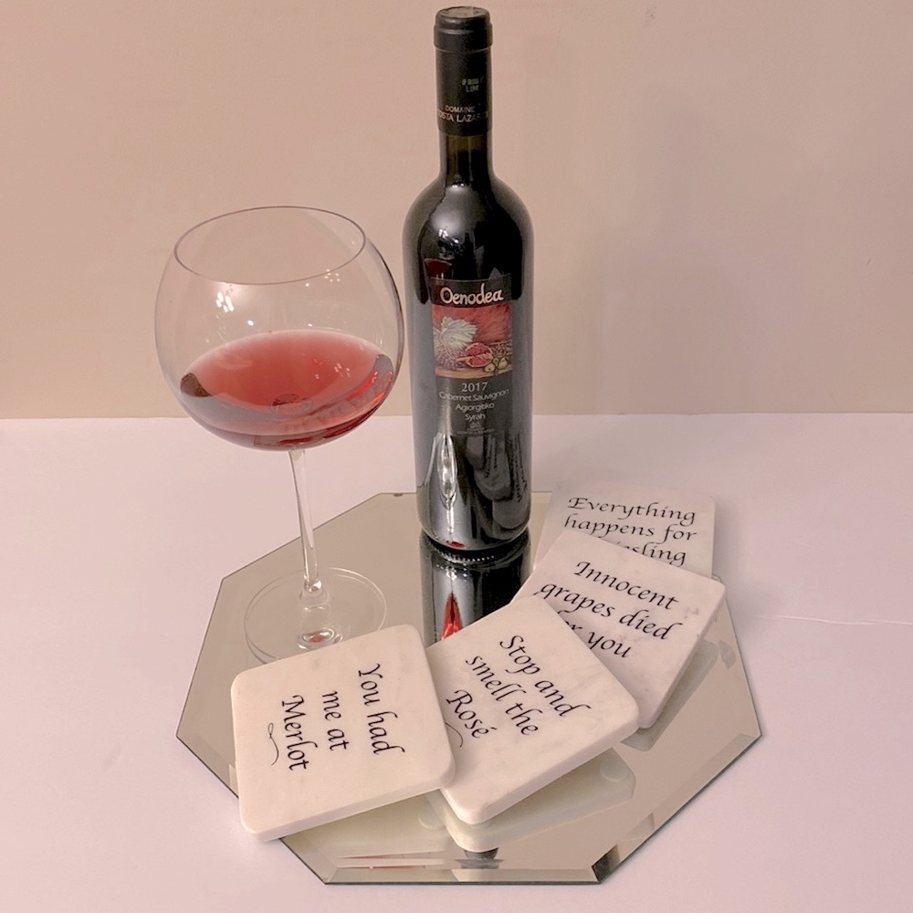 CASA DA VINCI solid marble handcrafted unique coasters Wine 🍷 Theme 4pcs set